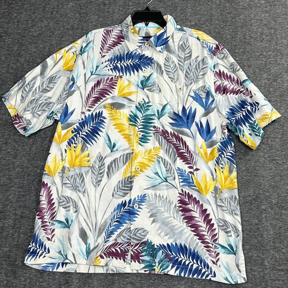 Tommy Bahama Island Zone Silk Blend Hawaiian Shirt Size Large Palm Tropical - Picture 1 of 5